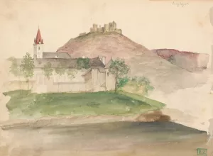 View Of The Castle Ruins In Szigliget Oil painting by Vojtech Klimkovic