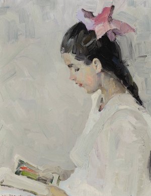 Portrait of Vivian E. Dunton with Book by William Herbert Dunton Oil Painting