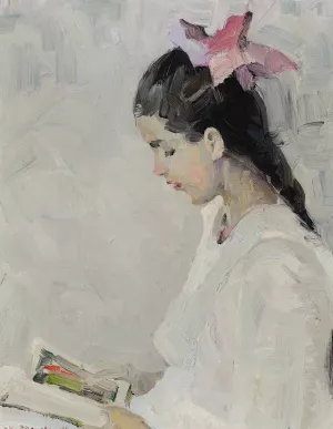 Portrait of Vivian E. Dunton with Book by William Herbert Dunton Oil Painting