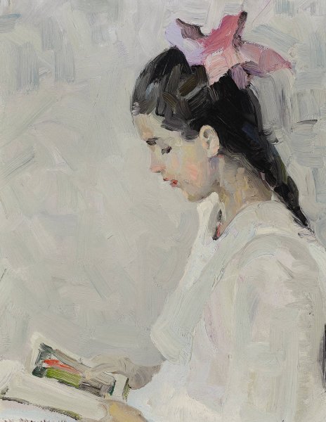 Portrait of Vivian E. Dunton with Book  by William Herbert Dunton - Hand-Painted Oil Painting Reproduction