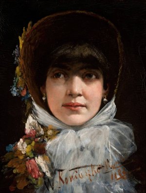 Portrait of a young woman with a fringe by Waclaw Jozef Koniuszko Oil Painting