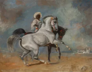 Black man with horses by Waclaw Pawliszak Oil Painting