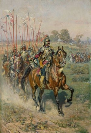 Procession of hussars by Waclaw Pawliszak Oil Painting