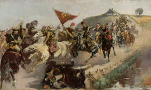 Skirmish on the road by Waclaw Pawliszak Oil Painting