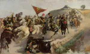 Skirmish on the road by Waclaw Pawliszak Oil Painting