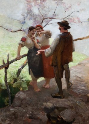 Hutsuls in Conversation by Waclaw Szymanowski Oil Painting