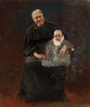 Portrait of Michalina Szymanowska nee Naimska, artist's mother with her grandson Waclaw by Waclaw Szymanowski Oil Painting