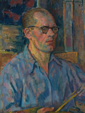 Autoportret niebieski by Waclaw Wasowicz Oil Painting