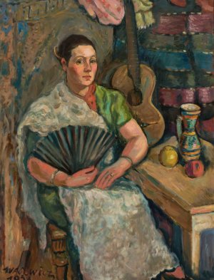 Kobieta z wachlarzem by Waclaw Wasowicz Oil Painting