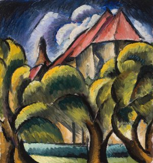 Landscape with a church by Waclaw Wasowicz Oil Painting