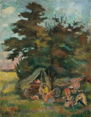 Oboz cyganski pod drzewem by Waclaw Wasowicz Oil Painting