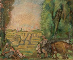 Pejzaz ze snopkami by Waclaw Wasowicz Oil Painting