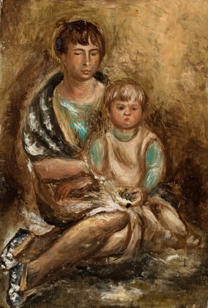 Portret zony z coreczka by Waclaw Wasowicz Oil Painting