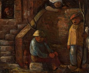 Scena przy schodach by Waclaw Wasowicz Oil Painting