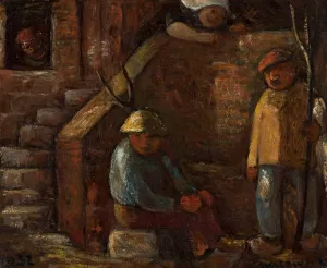 Scena przy schodach by Waclaw Wasowicz Oil Painting