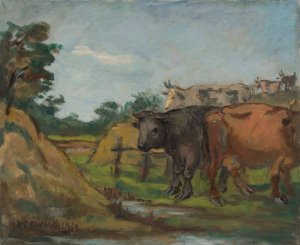 Three cows by a river by Waclaw Wasowicz Oil Painting