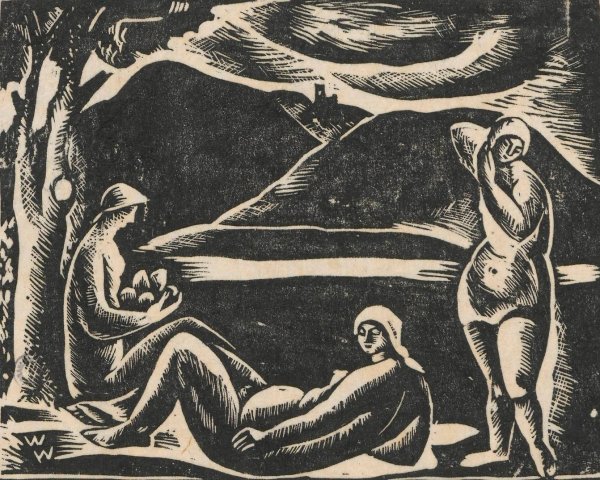 Main Product Photo of Three nudes  Painting by Waclaw Wasowicz