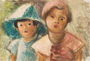 Two little girls by Waclaw Wasowicz Oil Painting