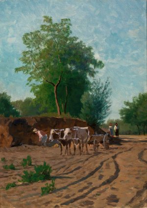Countryside landscape, sketch by Walery Brochocki Oil Painting