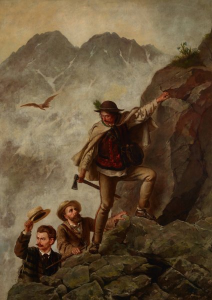 Guide and Tourists in the Tatra Mountains  by Walery Eljasz-Radzikowski - Hand-Painted Oil Painting Reproduction