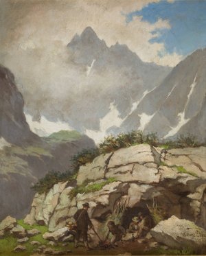 Rock Refuge of Reverend Stolarczyk in the Tatra Mountains by Walery Eljasz-Radzikowski Oil Painting