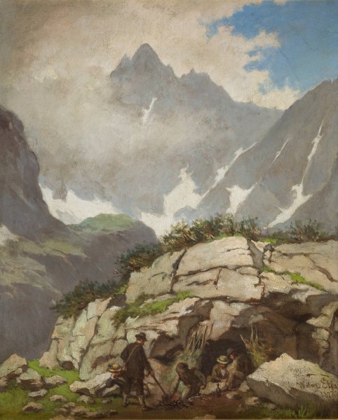 Rock Refuge of Reverend Stolarczyk in the Tatra Mountains  by Walery Eljasz-Radzikowski - Hand-Painted Oil Painting Reproduction