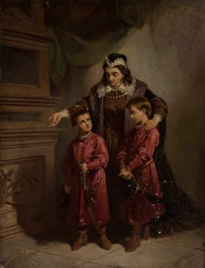 Teofila Sobieska with her sons at the grave of zolkiewski by Walery Eljasz-Radzikowski Oil Painting