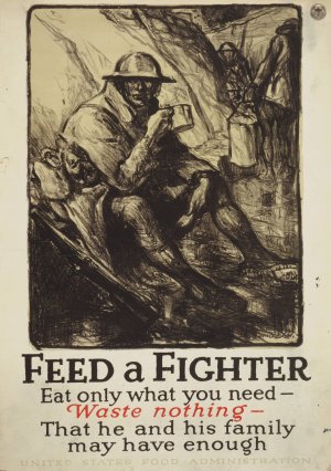 Feed a fighter - Eat only what you need - Waste nothing - That he and his family may have enough by Wallace Morgan Oil Painting
