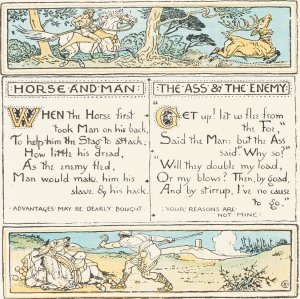 Horse and Man, The Ass and the Enemy by Walter Crane Oil Painting