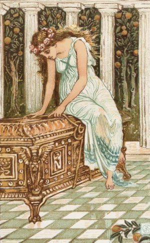 Pandora desires to open the box by Walter Crane Oil Painting