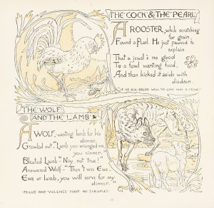 The Cock and the Pearl, The Wolf and the Lamb by Walter Crane Oil Painting