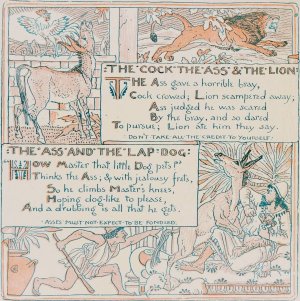 The Cock, The Ass, and the Lion, The Ass and the LapDog by Walter Crane Oil Painting