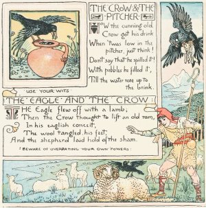 The Crow and the Pitcher, The Eagle and the Crow by Walter Crane Oil Painting