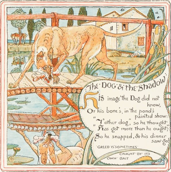 The Dog and the Shadow  by Walter Crane - Hand-Painted Oil Painting Reproduction