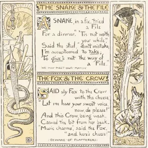 The Snake and the File, The Fox and the Crow by Walter Crane Oil Painting