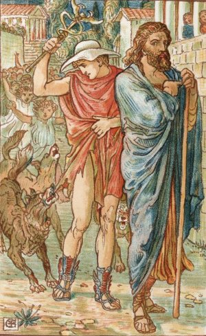 The Strangers in the village by Walter Crane Oil Painting