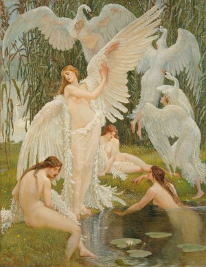 The Swan Maidens by Walter Crane Oil Painting