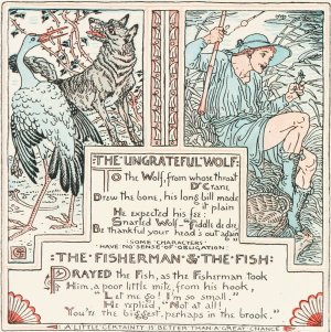 The Ungrateful Wolf, The Fisherman and the Fish by Walter Crane Oil Painting