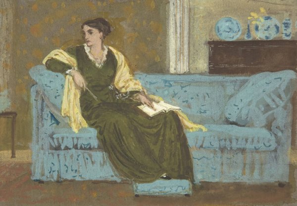 Woman Seated on a Sofa  by Walter Crane - Hand-Painted Oil Painting Reproduction