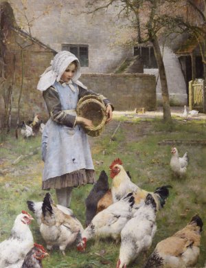 Feeding The Chickens by Walter Frederick Osborne Oil Painting