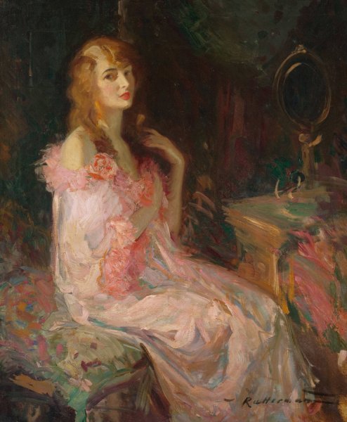 The Pink Robe  by Walter G. Ratterman - Hand-Painted Oil Painting Reproduction