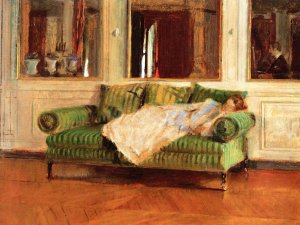 Matilda Gay Reclining on a Lit de Repos (Chateau de Fortoiseau) by Walter Gay Oil Painting