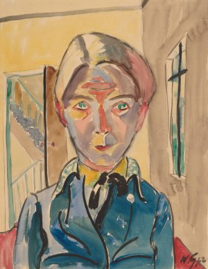 Self-Portrait In Front Of Stairs by Walter Gramatte Oil Painting