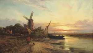 Old mills near Gillingham Oil painting by Walter Heath Williams