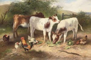 Farmyard friends by Walter Hunt Oil Painting