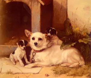 Mother And Puppies Resting by Walter Hunt Oil Painting