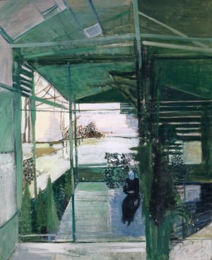 Old Woman in Greenhouse by Walter Kurt Wiemken Oil Painting