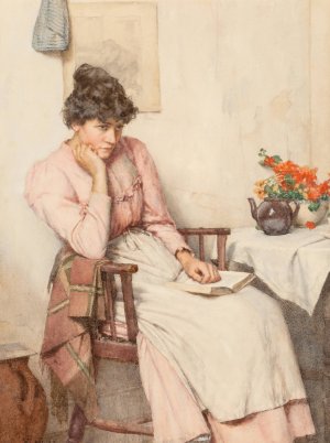A thoughtful interlude by Walter Langley Oil Painting