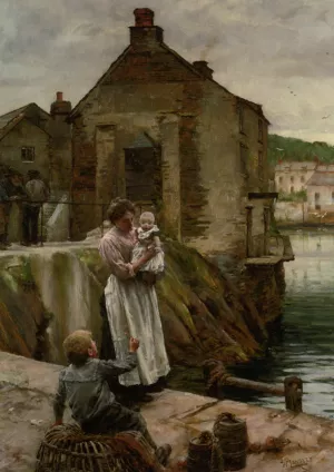 On The Quay Newlyn Oil painting by Walter Langley