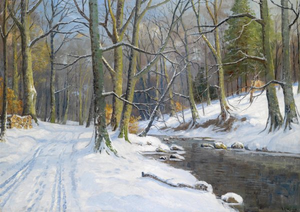 Bachlandschaft im Winter by Walter Moras - Hand-Painted Oil Painting Reproduction